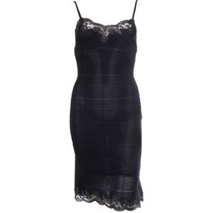 John Galliano Vintage 90s Knit and Lace Black Dress